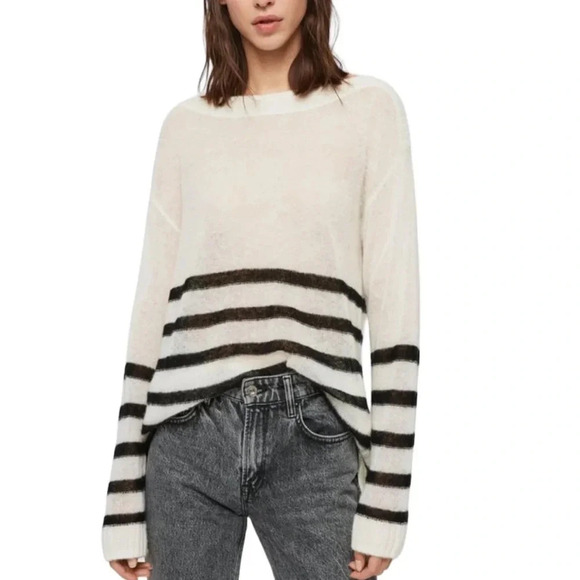 All Saints Lune Lightweight Wool Blend Sweater with Black Stripes Size S NWT - Picture 1 of 10